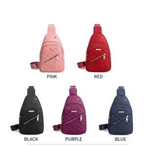Quilted Nylon Chest Bag Crossbody Purse With Headphone Hole Multi Zipper Pockets Casual Sporty Sling Pack For Women