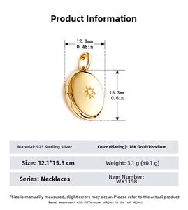 Detail view of gold S925 sterling silver starburst locket with 12.1x15.3mm dimensions
