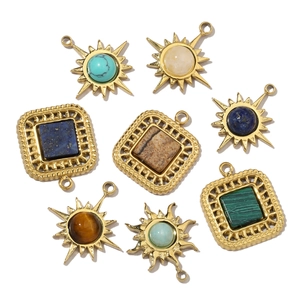French sun pendant with natural stones in gold stainless steel jewelry collection