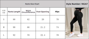 Size chart showing S to L measurements for high waist seamless maternity leggings