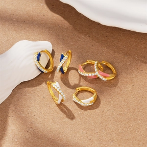 Detailed close-up of S925 silver cross hoop earrings with colorful enamel and zircon stones