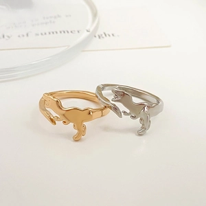 Funny dinosaur open rings in gold and silver finish with geometric T-Rex silhouette