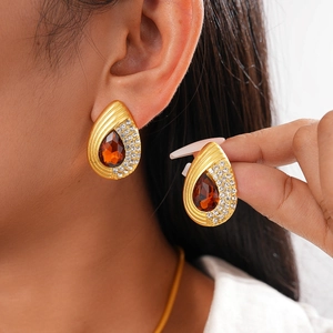Vintage gold teardrop snake pendant necklace with amber gemstones and crystals