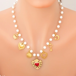 Pendant Necklace Stainless Steel 18K Gold Plated Heart Sun Moon Star Artificial Pearl Vintage Bohemian Jewelry For Women