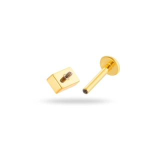 Titanium square zircon labret stud with golden finish and flat back design