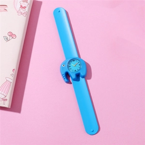 Blue elephant silicone cartoon slap watch for kids on a pink background