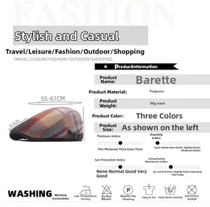 Detailed size chart for vintage plaid beret with adjustable 55-61cm circumference