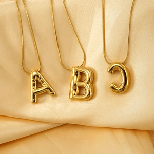 Golden 3D balloon initial pendant necklaces with letters A B C on fine snake chain