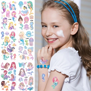 Kids Temporary Tattoo Stickers Glitter Waterproof Cartoon Mermaid Unicorn Ocean Animal Body Art For Children Girls