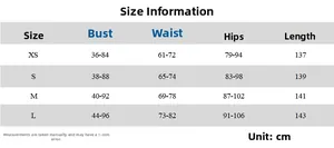Size chart for the lace backless dress showing bust waist and hips measurements in cm