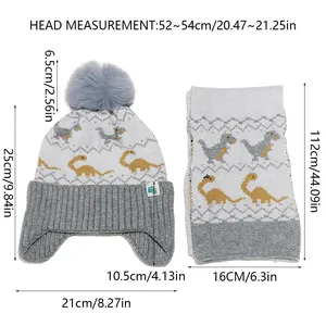 Guide des tailles pour ensemble bonnet et écharpe dinosaure enfants 52-54cm de tour