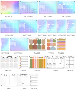 Macro view of clear acrylic weekly planner boards with various functional layouts