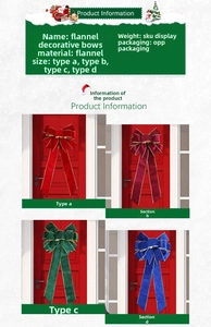 Detail of 60cm velvet Christmas bows with gold edges in red, green, and blue for decor