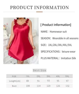 Tableau des tailles pour chemise de nuit en satin grande taille avec mesures du 1XL au 5XL