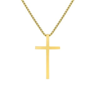 Minimalist gold titanium steel cross pendant necklace with polished flat finish for men