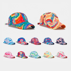 Fashion Tie Dye Baseball Cap 100 Percent Polyester Adjustable Curved Brim Rainbow Sun Protection Hat For Beach Travel Women Men