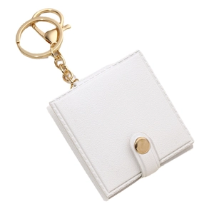 Mini specchio per trucco quadrato in pelle PU bianca con portachiavi in metallo dorato