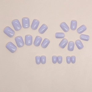 Short square lavender light purple press-on nails set with glossy cream finish 24 pieces