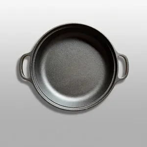 Cast Iron Frying Pan Dual Handles Non Stick Uncoated Skillet For Gas Induction Stoves Heavy Duty Griddle Cookware