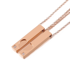 Collier Pendentif Barre Rectangle Acier Inoxydable Puzzle Coeur Strass Bijoux Assortis Amoureux