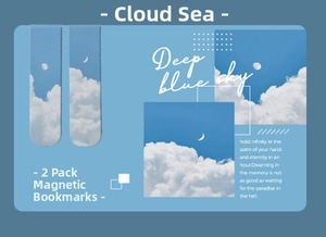 Set of two magnetic bookmarks with minimalist clouds and blue sky landscape patterns