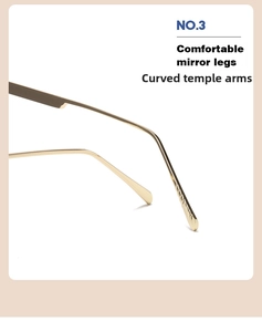 Macro detail of comfortable golden metal temples with non-slip curved design for sunglasses