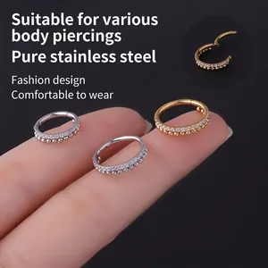 Beaded Nose Ring Stainless Steel Hinge Segment Clicker Paved Cubic Zirconia Earring Body Piercing Jewelry Accessories