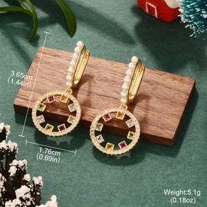 Round pearl drop earrings with colored zircons including size and weight measurements