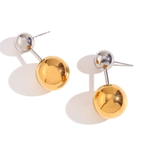 Minimalistische Ohrstecker aus 18K vergoldetem Edelstahl mit zweifarbigen silber-goldenen Kugeln