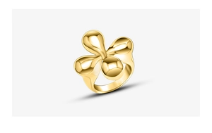 Polished 18K gold plated clover flower ring with a mirror-like finish and refined details
