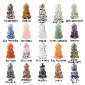 Mini Buddha Statue Natural Crystal Carved Gemstone Figurine Desktop Zen Ornament Home Office Decoration Meditation Gift