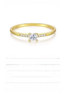 Detail view of gold S925 silver ring with cubic zirconia and engraved hallmark
