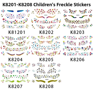 Macro display showing eight sets of colorful waterproof butterfly facial stickers and tattoos