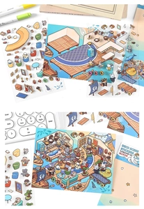 Macro detail of 2.5D sushi house theme deco stickers for creative DIY journal scene