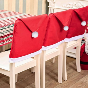 Christmas Santa Hat Chair Cover Red White Non Woven Fabric Dining Room Festive Home Party Decor With White Pom Pom