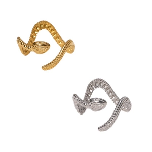 Minimalist snake-shaped stainless steel wrap rings in gold and silver finishes