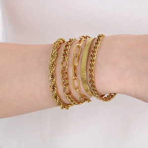 Five-piece gold chain bracelet set for women featuring diverse trendy layered styles
