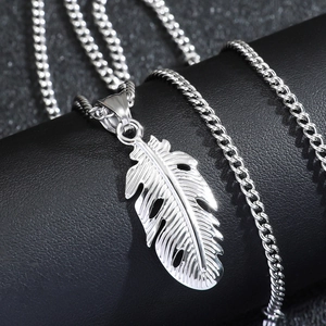 Feather Pendant Necklace Stainless Steel Hip Hop Men Vintage Silver Color Jewelry Gift