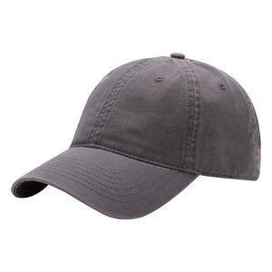 Detail view of charcoal grey twill cotton baseball cap with ventilation eyelets
