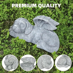 Statue de chien ange endormi pour jardin avec ailes et vues détaillées zoom
