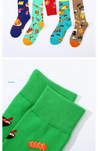 Detailed macro view of elastic ribbed cuffs on colorful patterned cotton crew socks