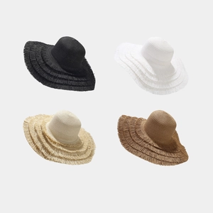 Women Straw Hat Large Brim Fringe Beach Vacation Sun Protection Breathable Paper Straw Round Top