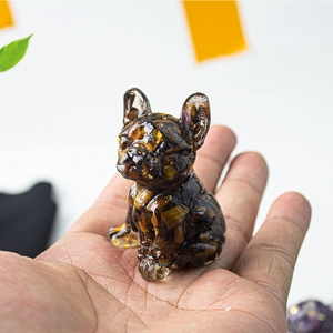 Handheld small French Bulldog figurine made of amber-like natural crystal resin stones