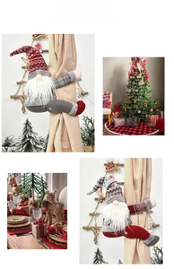 Detail of Christmas gnome curtain buckles with knitted texture and faux fur beard