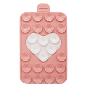 Pink heart silicone suction cup phone holder mat with 20 strong suction pads