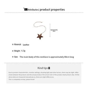 Detail view of leopard star pendant showing 88cm leather cord length and 6.3g weight