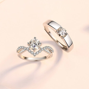 Crown Couple Rings Copper Zirconia Adjustable Open Ring For Women Men Wedding Engagement Fashion Jewelry