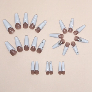 French tip press-on nails with 24 pieces featuring white pearls and silver cross charms