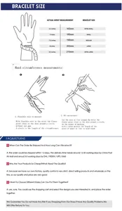 Size chart and measurement guide for gemstone bracelets showing wrist length options