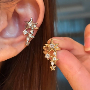 Star Ear Cuff Clip On Earrings Alloy Rhinestone No Piercing Needed Minimalist Fashion Niche Ear Jewelry For Women